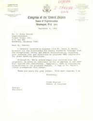 ["The United States Department of Labor's Assistant Secretary for Occupational Safety and Health responds to Congressman Glenn English regarding concerns about the Hazard Communication Standard affecting the grain industry. The rule requires employers to inform workers about hazardous materials, including grain dust, and provide protective measures. The rule does not require the elimination of grain dust or set exposure limits. Congressman English expresses gratitude for the information and states that he will follow up with OSHA regarding the decision-making process."]
