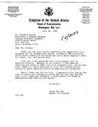 ["Marty Pyron, the manager of Farmers Co-Op Association, wrote a letter to Honorable  Glenn English expressing strong opposition to the proposal by the Occupational Safety and Health Administration to establish a 4 milligram per cubic meter exposure level for wheat, oat, and barley dust. Pyron argued that there is inadequate scientific data to support this proposal, and it would be technically infeasible and costly for grain facilities to comply. He urged OSHA to delete the permissible exposure limit for these dusts in its proposal. English responded, stating that he shared Pyron's concerns and had made his reservations known to OSHA. He assured Pyron that he would keep his thoughts in mind should the House of Representatives vote on the matter."]