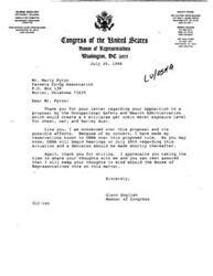["The document  is a series of letters between Glenn English, a member of Congress, and Union Equity Co-operative Exchange regarding the Occupational Safety and Health Administration's proposal to establish a 4 milligram per cubic meter exposure level for wheat, oat, and barley dust. Union Equity strongly opposes this proposal, citing concerns about the scientific data and criteria used by OSHA. They have also reached out to the National Grain and Feed Association for support in this issue. Glenn English has expressed his support for the industry and has promised to reach out to the National Grain and Feed Association for more information."]