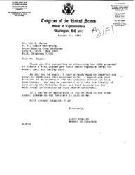 ["Dr. Sheldon Shapiro expresses concerns to Congressman Glenn English about proposed health regulations by OSHA for dentists. Dr. Shapiro argues that the regulations are unnecessary, inappropriate, and burdensome, citing statistics and professional judgment as reasons. He also criticizes specific requirements such as head protection and needle recapping. Dr. Shapiro emphasizes the dental profession's commitment to safety and cost-effectiveness. Congressman English responds, acknowledging the concerns and stating that he will keep them in mind if the issue is addressed legislatively."]