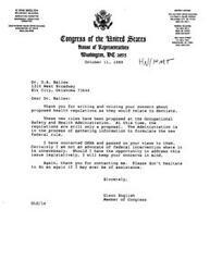 ["Dr. Richard L. Johnson wrote to Congressman Glenn English expressing concern about proposed health regulations by OSHA that would impact dentists. Johnson believes the regulations are excessive and costly, and unnecessary given the effective infection control guidelines already in place. He outlines specific requirements in the proposal that are inappropriate for dental offices and argues that they would not significantly increase employee protection but would inflate the cost of dental care. Johnson requests English's support in opposing these regulations."]