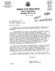 ["The document  is correspondence between Congressman Glenn English and dentist Robert Mars regarding OSHA regulations on bloodborne pathogens. Mars expresses concerns about the excessive and costly nature of the regulations and requests for them to be made more reasonable. Congressman English responds by explaining the difficulty in changing the regulations but assures Mars that he will continue to monitor the issue and offers to address any further concerns Mars may have."]