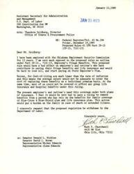 ["Henry Churchwell, who has been employed with the Oklahoma Employment Security Commission for 13 years, is strongly opposed to the proposed rules outlined under Part 29-15, 711C-13, regarding Employee's Fringe Benefits. He believes that the proposed rule would negatively impact employees and retirees who have contributed to paying for their fringe benefits and life insurance. Churchwell expresses concern that the proposed rule would make it hard for employees and retirees to afford group life insurance and hospital benefits, and that it would put a burden on families in case of death or extended illness. He requests that the Department of Labor withdraw the proposed regulation."]