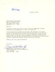 ["The document is from Boyd E. Cabaniss, a retiree from SESA, expressing opposition to a proposed regulation in the Federal Register. Cabaniss explains that he needs his medical insurance and life insurance that he has maintained since his retirement due to a shoulder injury he incurred while working for SESA. He urges Honorable Glenn English to assist SESA retirees in canceling the proposed regulation."]