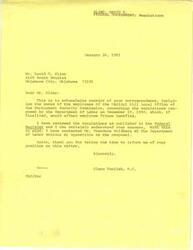 ["The Governor of Oklahoma, George Nigh, expresses concern about a proposed federal regulation that would negatively impact the benefits of Oklahoma Employment Security Commission employees and retirees. He has been informed that the Department of Labor has decided to withdraw the regulation for now, but new negotiations are expected in the future. The Governor recommends that careful consideration be given to the impact of such a decision on employees and retirees who rely on these benefits."]