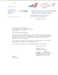 ["The document  is a letter from Congressman Glenn English to Mr. Barry Kadechuk, the Plant Manager at URW in Oklahoma City. The document thanks Mr. Kadechuk for his support of the proposed JTPA/Labor Liaison program and emphasizes the importance of partnerships between private and public sectors, as well as labor and management. Congressman English expresses appreciation for the letter and acknowledges the need for policies and programs to strengthen these relationships."]