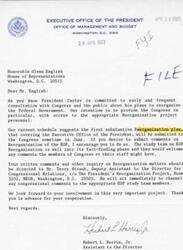 ["The document is a response from the Office of Management and Budget to a request for a supplemental appropriation of $8.3 million for the Cherokee Nation of Oklahoma. The Department of Interior's request for $8.5 million to compensate the Cherokee Nation for sand and gravel removed from the Arkansas Riverbed was not approved in the latest round of supplementals, and the decision has been deferred until the FY 1980 budget review process. The document expresses gratitude for the request and states that the Department may resubmit the request in the form of an FY 1979 supplemental request."]