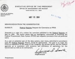 ["Glenn English, a member of the United States House of Representatives, received a response from the Office of Management and Budget regarding a concern raised by a constituent. The response addressed the issue of small business set-asides in federal procurement. It explained the legality of these set-asides and the process by which the Federal Acquisition Regulation was amended to include the \"rule of two or more\" standard. The document also discussed the balance between business efficiency and meeting socio-economic goals in federal procurement."]