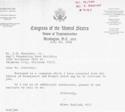 ["Glenn English, a member of Congress, received a letter from John F. Benham regarding the \"rule of two\" provision in Part 19 of the Federal Acquisition Regulation. In response, English thanked Benham for his letter, enclosed a copy of his previous letter on the issue, and expressed his willingness to address any other concerns Benham may have. Benham's letter expressed opposition to the \"rule of two\" provision, stating that it hinders competition and should be replaced by a provision that allows all interested firms to submit bids. The Benham Group, a firm with a long history of federal contract work, relies on federal contracts for its livelihood and believes that open competition is essential for the success of private enterprise."]