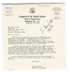 ["The document  is a letter from Congressman Glenn English to Ms. Ruth Heinrichs thanking her for expressing her belief that OMB Director David Stockman should be fired. English had previously urged President Reagan to fire Stockman and Agriculture Secretary John Block. He enclosed a copy of his press release on the matter for her reference and offered further assistance if needed."]