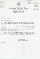 ["The document is from Glenn English, a member of the House of Representatives, in response to a letter from Philip H. Fry calling for the removal of David Stockman as Budget Director. English acknowledges Stockman's controversial remarks and expresses disappointment in President Reagan's support for him. English assures Fry that he shares his concerns and invites him to reach out with other issues of interest."]