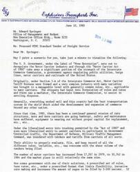 ["The document  consists of two letters discussing opposition to the confirmation of James C. Miller III as director of the Office of Management and Budget due to his views on the Postal Service and the Private Express Statutes. One letter provides information on the Pony Express and the impact of the completion of the first transcontinental telegraph line on its demise. The other letter argues for ending the postal monopoly to improve efficiency in the United States postal system."]