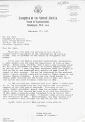 ["The document is from Glenn English, a Member of Congress, addressing concerns about the funding for a sewage treatment facility project in Mangum, Oklahoma. The document is directed to the Director of the Office of Management & Budget and the Executive Director of the Department of Economic & Community Affairs, requesting consideration of the funding limitations and assistance in preparing grant proposals for the project."]