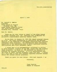 ["The document  is a letter from Glenn English, a member of Congress, responding to concerns about proposed changes in Circular A-122 by the Office of Management and Budget. The changes would restrict the advocacy rights of nonprofit organizations receiving government funds. English opposed the changes and assured the recipient that he would keep their interests in mind. The document  also discusses the potential impact of the changes on nonprofit organizations, including limitations on advocacy, lobbying, and political activities."]