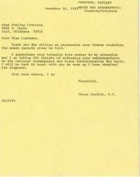 ["Kenneth McKinley from Oklahoma State University is thanking Congressman Wes Watkins for meeting with him to discuss the university's proposal to operate NASA's educational space program. He highlights the university's experience and capability in administering the project and asks for any suggestions or support from Congressman Watkins."]