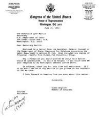 ["Glenn English, a member of Congress from Oklahoma, received a response from the Department of Labor regarding the Diversified Industrial Group. The Department believes that ERISA preempts state law in this instance and is aware of the financial state of DIG but cannot confirm or deny an investigation at this time. The Department will keep English informed on the situation. The Department is responsible for administering ERISA, which aims to protect the interests of participants in employee pension and welfare benefit plans. The Department cannot provide further details on the investigation at this time but will do so when appropriate."]