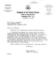 ["The document  consists of letters written by Floyd E. Denworth, Business Manager of the United Association of Journeymen and Apprentices, and Congressman Glenn English regarding the proposed 75% cutback in HRDI's budget. Denworth expresses concern that this cutback would eliminate crucial services provided by HRDI, while Congressman English assures support for full funding for HRDI. Both emphasize the importance of HRDI in assisting displaced workers and disadvantaged groups in Oklahoma."]