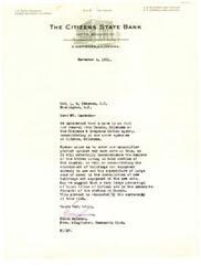 ["The document is from the President of The Citizens State Bank in Kingfisher, Oklahoma, thanking Honorable  L. M. Gensman for successfully blocking the removal of the Concho Indian School. The document expresses gratitude on behalf of the Kingfisher Community Club."]