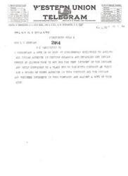 ["The document explains the different symbols used to indicate the class of service for telegrams, such as Day Letter, Blue, Night Letter, and Night Message. It also mentions that if none of these symbols appear, it is a regular telegram. Additionally, it mentions a message about petitions being prepared by Indians to protest the actions of Congressman McClintock."]