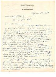 ["L.M. Gensman, a representative from Oklahoma, received a letter from Mr. W. Martage regarding an appointment at Moncho School. Gensman states that the appointment is not political and that he will present Martage's endorsements and qualifications to the Commissioner. Gensman offers to help Martage in any way possible."]
