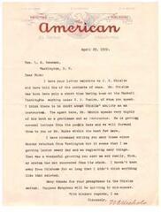 ["The sender is writing to Mr. W.M. Wallace on April 30th, 1922, regarding a letter he has written to Wm Burns. He asks for a list of members of the Congressional Committee from the 6th district and requests this information be sent to him at the earliest convenience. The sender ends the letter with kindest personal regards."]