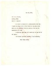 ["The document is a letter from Mr. L.M. Gensman to Mr. Edward Harness, in response to Harness' request for 1921 year books and certain bulletins. Gensman apologizes for not having the year books available but offers to send the requested bulletins. Gensman also asks if there are any other bulletins on poultry raising available. Harness expresses interest in receiving bulletins on farming, wheat, corn, cotton, oats, and other farm products."]