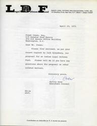 ["The document is a letter from the NAACP Legal Defense and Educational Fund, Inc. to Frank Cowan regarding a proposal for an Indian Legal Defense Fund. The letter also includes information about the organization's national officers, executive officers, and board of directors. Additionally, it mentions the \"Committee of 100\" which has been sponsoring the NAACP's appeal to promote desegregation in the United States since 1943."]