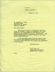 ["The letter is from Sylvester J. Tinker, Principal Chief of the Osage Tribe of Indians, expressing support for the establishment of the Carlisle Indian School National Monument in Carlisle, Pennsylvania. The letter was acknowledged by Frank Cowan, Jr., Legislative Assistant to Senator Fred R. Harris, who promised to bring the matter to the Senator's attention. The proposed legislation is currently pending in the House Armed Services Committee."]