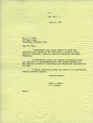 ["The document is a letter from Fred R. Harris to C. L. Harp, thanking him for his support of a bill to establish a National Advisory Commission of Indian Education. Harp, who has experience with Indian children and education, expresses his agreement with the need for the legislation and suggests integrating Indian children into public schools for better education. He also criticizes the inefficiencies of Indian schools and advocates for more effective measures to improve education for Native American children."]
