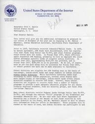 ["The letter provides information to Senator Harris regarding the allocation of Johnson-O'Malley funds for Indian education in California. It explains that California received JOM funds prior to 1958 but discontinued them in favor of other federal programs. Despite requests for JOM funding in recent years, California may not receive significant funding in the future due to criteria for eligibility based on tax-exempt Indian-owned lands and large numbers of Indian children in school districts. The letter suggests looking to other federal programs for funding and emphasizes the importance of providing adequate education for all educationally deprived students, including Indian children."]