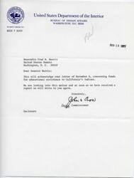 ["The Bureau of Indian Affairs received a letter from Senator Harris regarding funds for educational assistance to California's Indians. They are looking into the matter and will write to the Senator again once they have more information."]