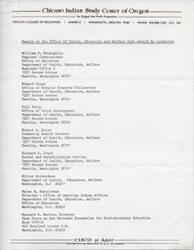 ["The Chicano Indian Study Center of Oregon is a non-profit organization affiliated with the Oregon College of Education. They provide contact information for various officials in the Office of Health, Education, and Welfare who can be contacted for assistance. Contributions to the organization are deductible for U.S. tax purposes."]