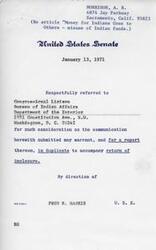 ["A letter from A.R. Morrison regarding the misuse of Indian funds has been referred to the Congressional Liaison at the Bureau of Indian Affairs for consideration and a report."]
