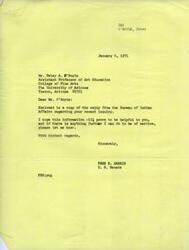 ["Fred R. Harris, a U.S. Senator, is responding to Peter O'Boyle, an Assistant Professor of Art Education at the University of Arizona, regarding an inquiry about the Bureau of Indian Affairs. Harris enclosed a copy of the Bureau's reply and offered further assistance if needed."]