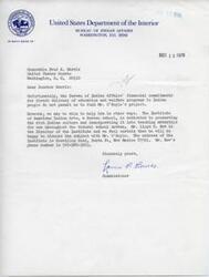 ["The Bureau of Indian Affairs is unable to fund Mr. O'Boyle's project for education and welfare programs for Indian people, but suggests he contact the Institute of American Indian Arts for potential assistance. The Director, Mr. Lloyd H. New, can be reached at the Institute in Santa Fe, New Mexico."]