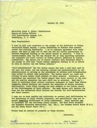 ["Senator Fred R. Harris is urging the Bureau of Indian Affairs to take immediate action to approve contracts and proposals for local control of Indian schools submitted by Indian communities. He criticizes the delays in approving these proposals and emphasizes the importance of self-determination for Indian people. Harris urges the Commissioner to fulfill prior commitments and approve school boards in Wyoming, South Dakota, and Montana."]