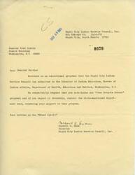 ["The Rapid City Indian Service Council has submitted an educational proposal for a \"Free Drop-In School\" program to the Director of Indian Education. They are requesting Senator Fred Harris to review and support the proposal with the Department of Health, Education, and Welfare in Washington, D.C. The letter is signed by Carroll C. Swan, the Director of the Rapid City Indian Service Council."]