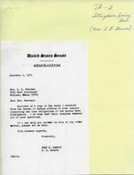 ["Senator Fred R. Harris sent a letter to Mrs. L. D. Sherman enclosing a response from the Bureau of Indian Affairs regarding her inquiry about the loan obligations of Quincy Dean Sittingdown. Senator Harris offered further assistance if needed."]