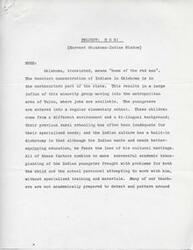 ["The document discusses the need for a specialized remediation program for Indian children in Tulsa, Oklahoma, who struggle with the academic transition due to their cultural and bilingual backgrounds. It proposes implementing a program similar to the Title VI Material and Educational Resource Center (MERC) to provide individualized curriculum and support for these children. The success of this program could lead to the establishment of similar programs statewide or nationally."]