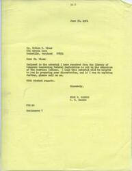["Fred R. Harris, a member of the U.S. Senate, has sent Ms. Lilian R. Winer material from the Library of Congress regarding Federal legislation to aid in the education of American Indians. He hopes the material will be helpful for her dissertation and offers further assistance if needed."]