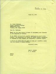 ["Senator Fred R. Harris is responding to Dr. Karen Zumbrunn's letter expressing interest in the education of Indians. He is contacting the Bureau of Indian Affairs to request a complete report and will follow up with Dr. Zumbrunn once he receives a reply."]
