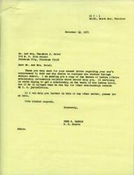 ["Mr. and Mrs. Bried wrote to Senator Harris seeking help for their grandson Michael, who is of Indian descent and is pursuing a pre-medical course at the University of Oklahoma. They believe there was a mistake in registering his Indian blood and are seeking assistance in obtaining scholarships to finance his education. Senator Harris responded by providing information on Bureau of Indian Affairs scholarships and offering further assistance if needed."]