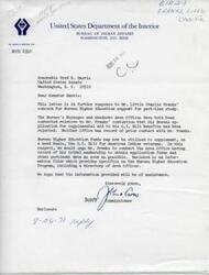 ["Mr. Little Charlie Franks is seeking assistance from the Bureau of Indian Affairs and the GI Bill to attend college part-time. He contacted Senator Fred Harris for help with his request. The Bureau of Indian Affairs responded to Senator Harris, stating that Franks can apply for supplemental aid for his GI Bill benefits on a need basis. The letter also mentions that neither of the Bureau's offices have record of prior contact with Franks. Senator Harris is in the process of contacting the Bureau of Indian Affairs and the Veterans Administration to assist Franks with his request."]