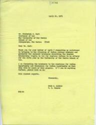 ["Senator Fred R. Harris received a letter from Professor Frederick M. Hart requesting assistance in promoting a Special Scholarship Program in Law for American Indians offered by the University of New Mexico School of Law. Senator Harris agreed to help and forwarded the brochures to relevant organizations."]