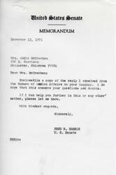 ["Mrs. Addie McCracken wrote to Senator Fred Harris regarding difficulties in obtaining funds for her daughter's education at Oklahoma State University. Senator Harris contacted the Bureau of Indian Affairs to look into the matter. The Bureau responded, explaining the challenges with funding delays but assuring that Miss McCracken would receive financial assistance. They also mentioned that many Indian students are receiving aid through the Higher Education Program. The Bureau assured that Miss McCracken's Social Security benefits and their assistance would enable her to attend college without financial strain."]