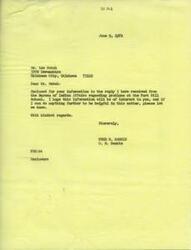 ["The letter is from Senator Fred R. Harris to Mr. Lee Motah regarding a resolution requesting the removal of four personnel from the Fort Sill Indian School. The resolution has not been acted upon as requested, leading to dissatisfaction among Tribal Leaders. The letter outlines the reasons for requesting the removal of the personnel and expresses the urgency for action to be taken to prevent further deterioration of the school. The Senator assures Mr. Motah that he is working on the matter and asks for his support in pursuing the resolution."]