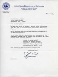 ["Senator Fred R. Harris received a letter from Mrs. Ruth E. Rains inquiring about scholarship programs for Indian children who wish to attend college. Senator Harris wrote to the Bureau of Indian Affairs to request information for Mrs. Rains. The Bureau of Indian Affairs responded to Senator Harris, providing information on the Scholarship Program and suggesting that Mrs. Rains contact Mr. Leroy Falling for more information."]