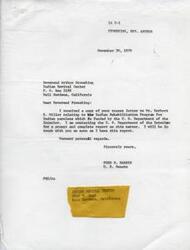 ["Reverend Arthur Stoneking wrote a letter to Senator Fred R. Harris regarding the Indian Rehabilitation Program for Indian parolees funded by the U.S. Department of the Interior. Stoneking expressed concerns about lack of response and transparency in the program, and requested a complete investigation. Senator Harris responded with warm regards and promised to provide a report after contacting the Department of the Interior. Stoneking also sent a packet of information about the parolee program to Senator Harris."]