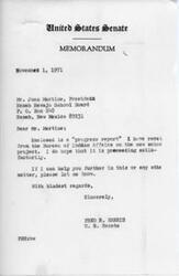 ["Mr. Horsechief wrote to Senator Fred Harris requesting a copy of the public law naming peyote as a narcotic and the exemption for the Native American Church. He also expressed his disagreement with the Educational Bill introduced by Senator Jackson and requested a time to testify on behalf of his tribe. Senator Harris responded with the requested information and stated that he would make Mr. Horsechief's desire to testify known to the committee handling the legislation."]
