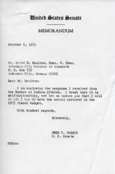 ["Senator Fred R. Harris received a reply from the Bureau of Indian Affairs regarding the construction of new facilities at Riverside Indian School. The Bureau informed him that money was appropriated in Fiscal Year 1971 for planning new facilities at Riverside. They expressed hope for the project to be accelerated if more construction funds become available. Miss Julia Mahseet, a Comanche representative on the Riverside Advisory School Board, had previously appealed to Senator Harris for support in improving facilities at the school, citing critical needs for adequate dormitory space and academic facilities. Senator Harris had brought this appeal to the attention of the Bureau of Indian Affairs."]